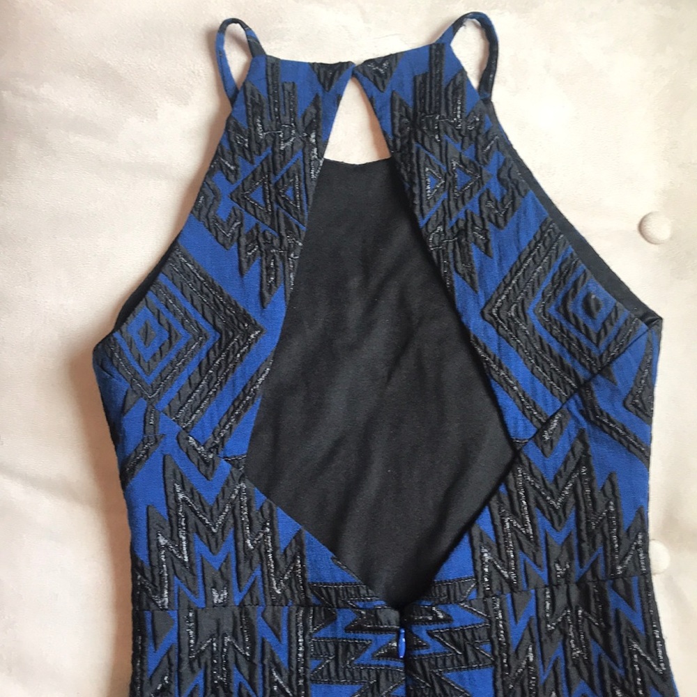 PARKER Blue & Black Metallic Halter Dress SIZE XS - Picture 4 of 8
